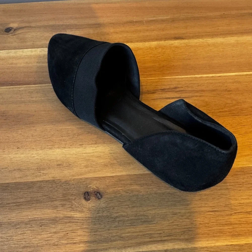 Eileen Fisher Women 6.5‎ Black Suede Pointed Toe d'Orsay Flats Elastic Strap